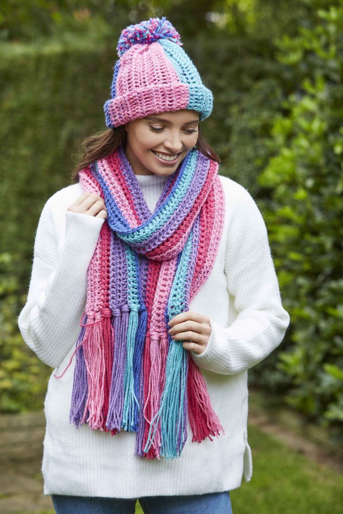 berry ribbed hat and scarf